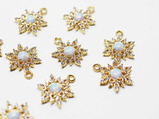 [P1073]2pcs/Opal Cubic Star Charm/Brass/Gold/8.7x11.6mm