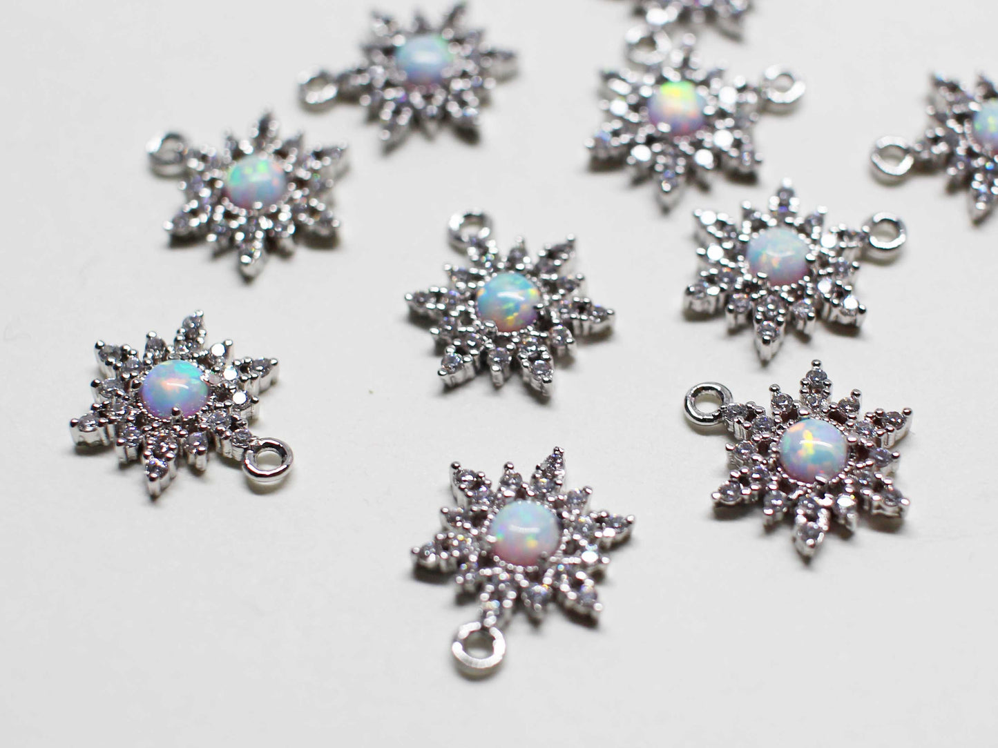 [P1073]2pcs/Opal Cubic Star Charm/Brass/Rhodium/8.7x11.6mm