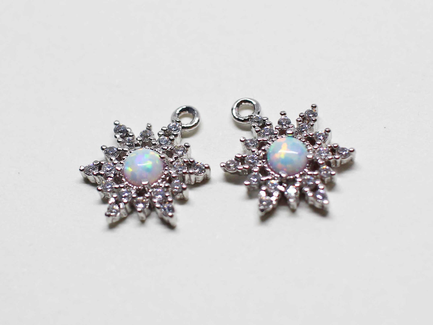 [P1073]2pcs/Opal Cubic Star Charm/Brass/Rhodium/8.7x11.6mm