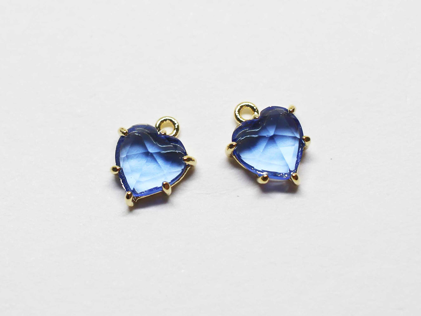 [P0807]2pcs/Set Heart Glass Pendant/Brass/Gold/8x6.7mm