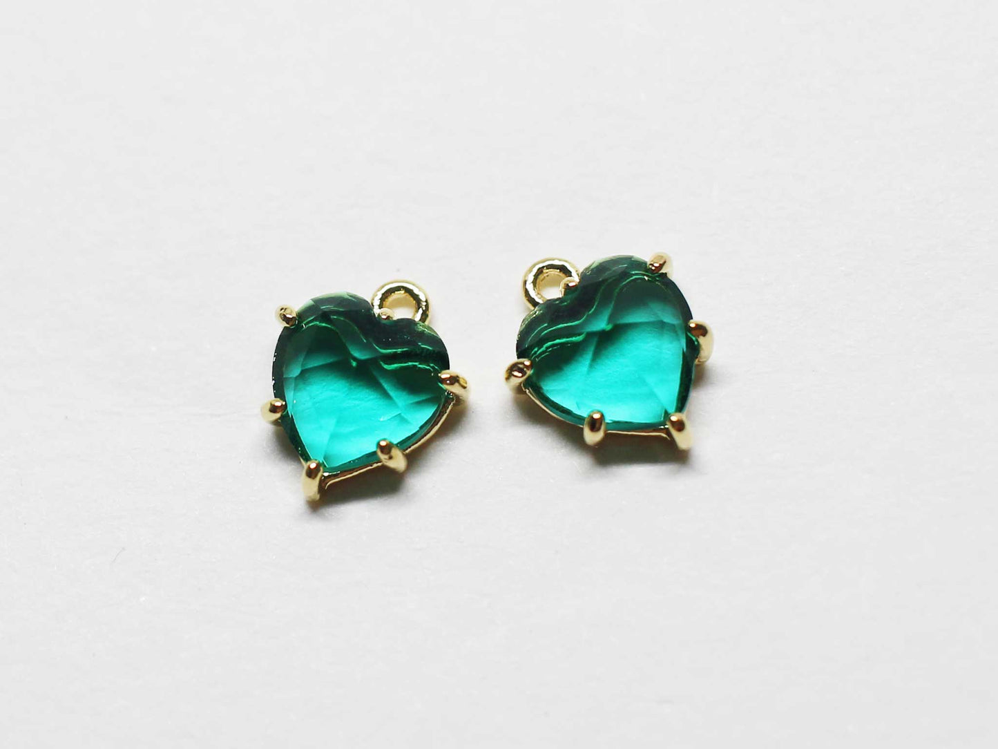 [P0807]2pcs/Set Heart Glass Pendant/Brass/Gold/8x6.7mm