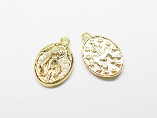 [P1075]2pcs/Saint Maria Coin Charm/Brass/Gold/14.4x9.7mm