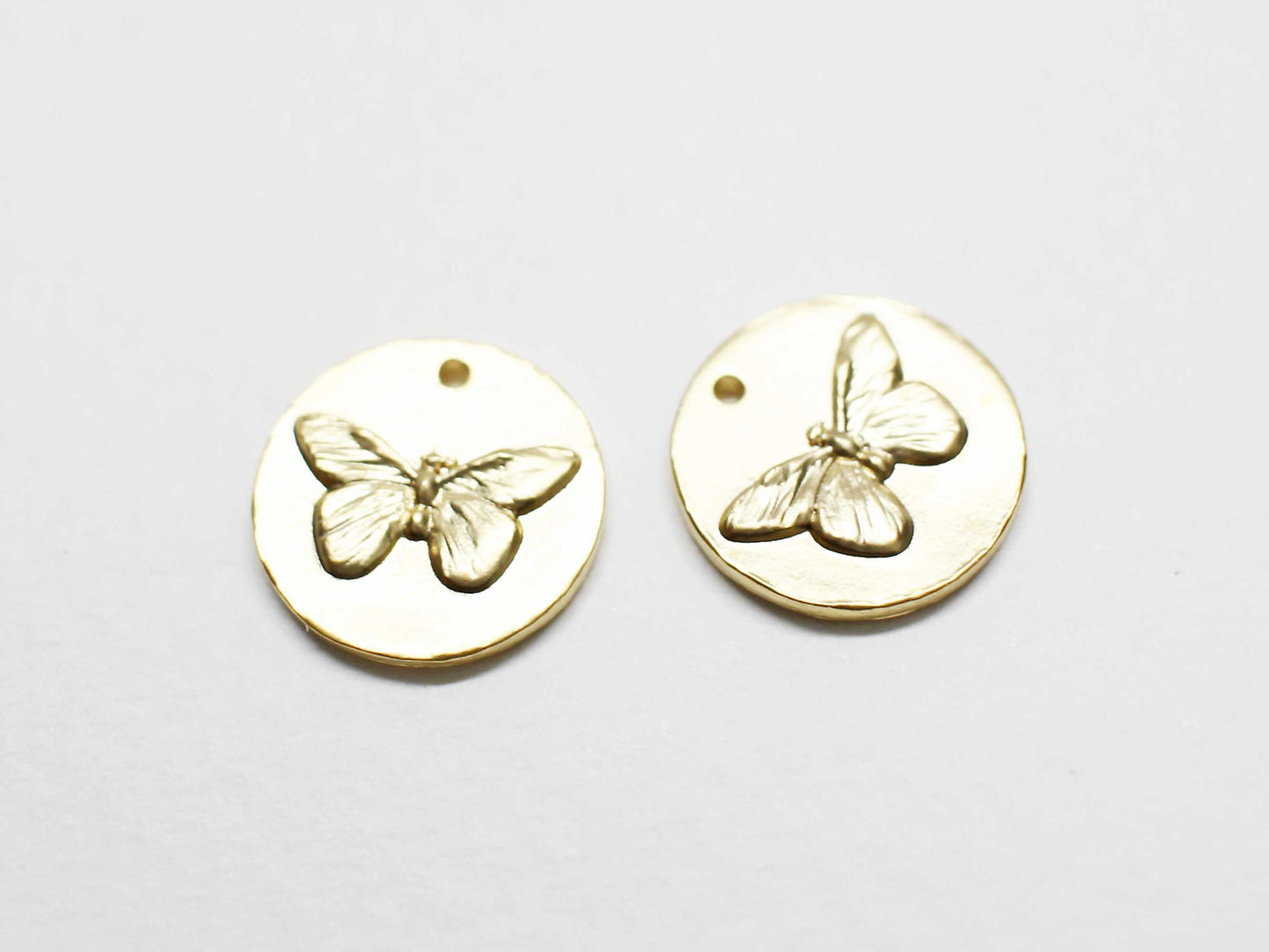 [P1076-1]2pcs/Coin butterfly charm/Brass/Matte Gold/11.5mm