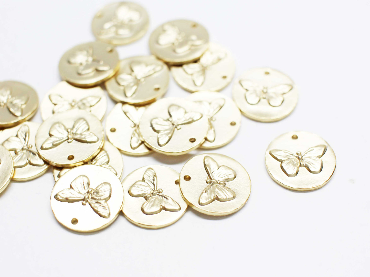 [P1076-1]2pcs/Coin butterfly charm/Brass/Matte Gold/11.5mm