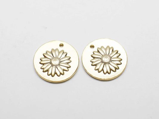 [P1076]2pcs/Coin dandelion charm/Brass/Matte Gold/11.5mm