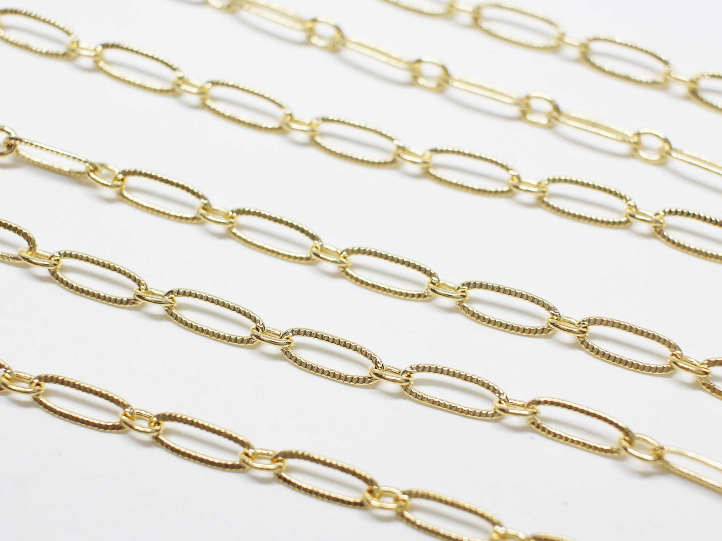 [N0057]/ 1m /Textured Oval Chain /Brass/Gold plated/3x9mm