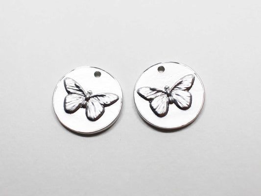 [P1076-1]2pcs/Coin butterfly charm/Brass/Matte Rhodium/11.5mm