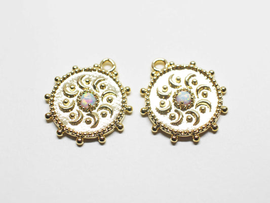 [P1078]2pcs/Opal Sun Pendant/Brass/Gold/17mm