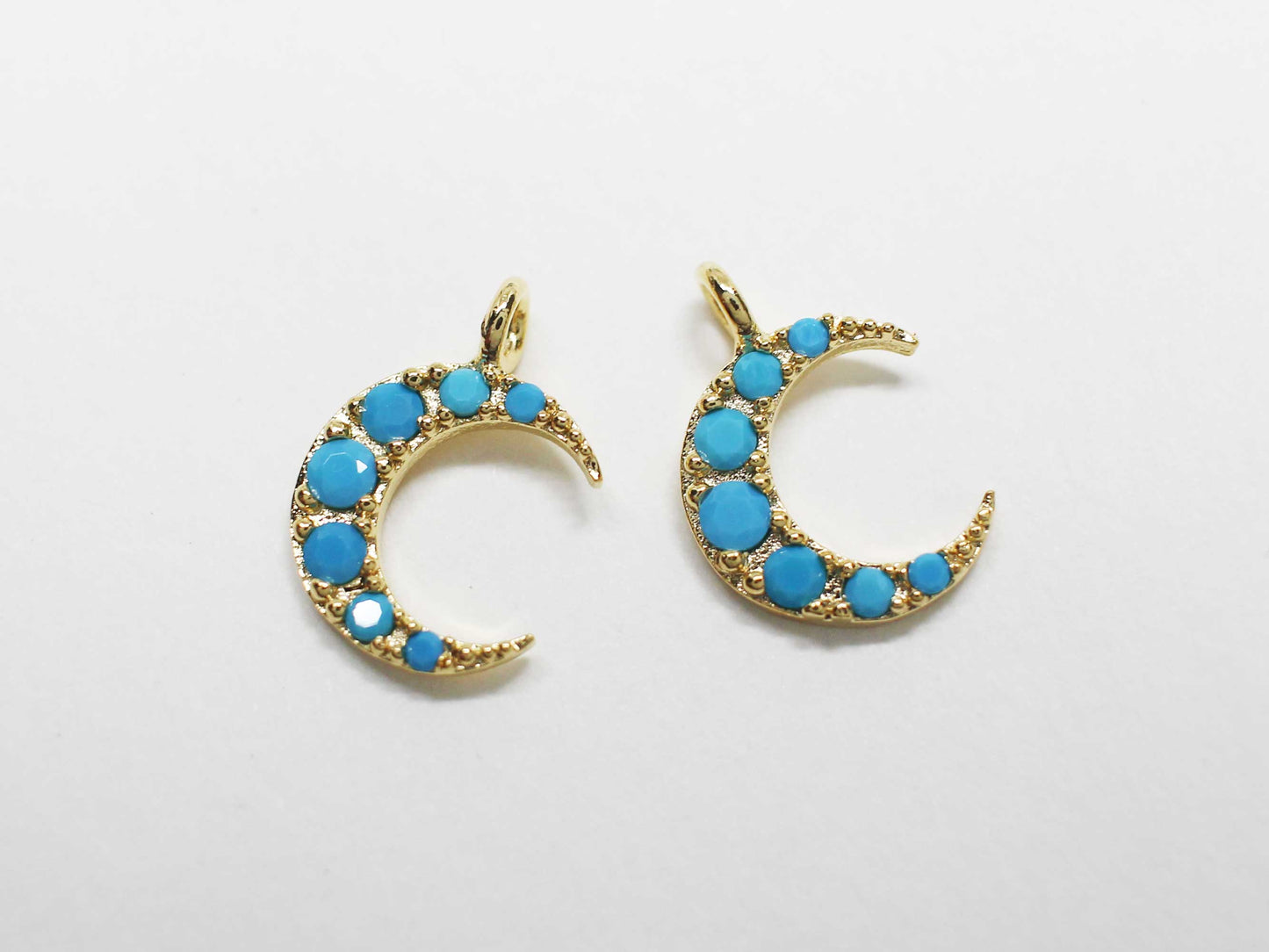 [P1079]2pcs/Turquoise Crescent Charm/Brass/Gold/13.5x9.2mm