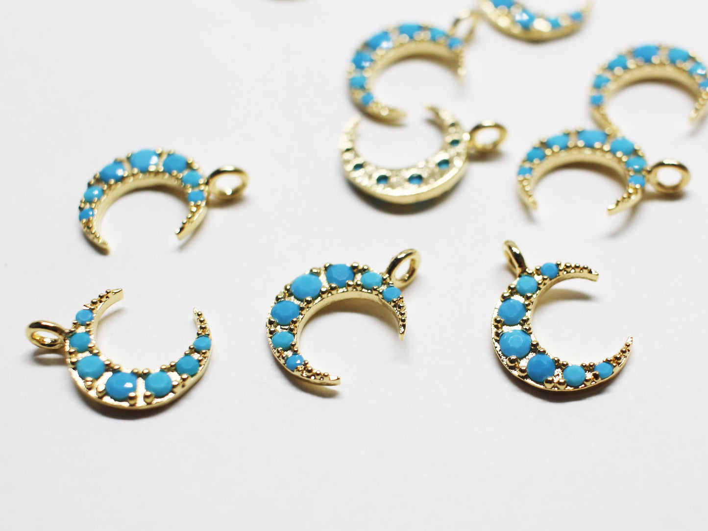 [P1079]2pcs/Turquoise Crescent Charm/Brass/Gold/13.5x9.2mm