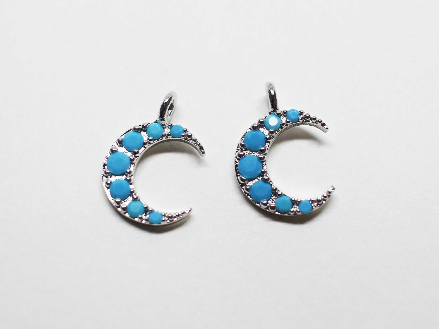 [P1079]2pcs/Turquoise Crescent Charm/Brass/Rhodium/13.5x9.2mm