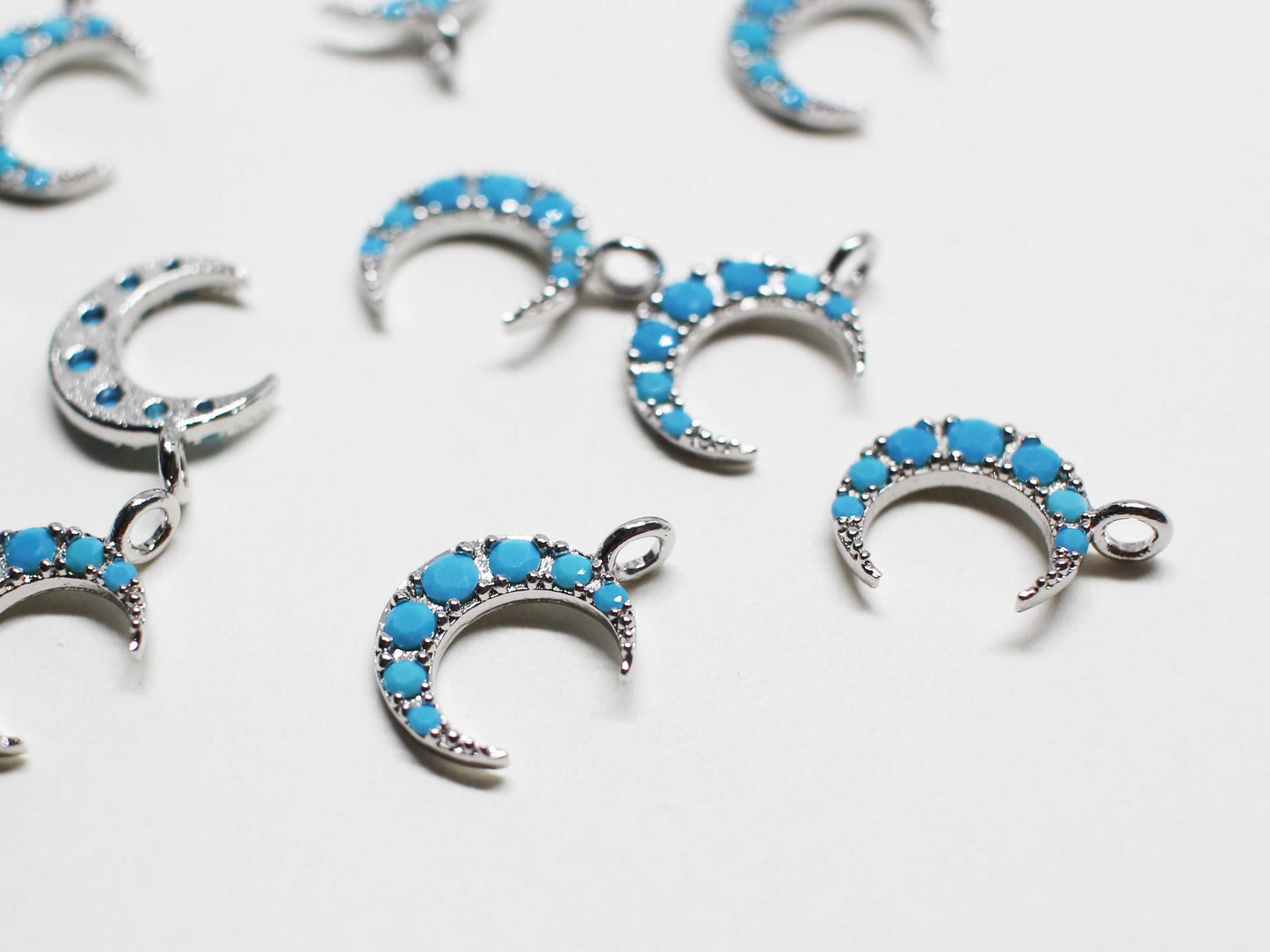 [P1079]2pcs/Turquoise Crescent Charm/Brass/Rhodium/13.5x9.2mm