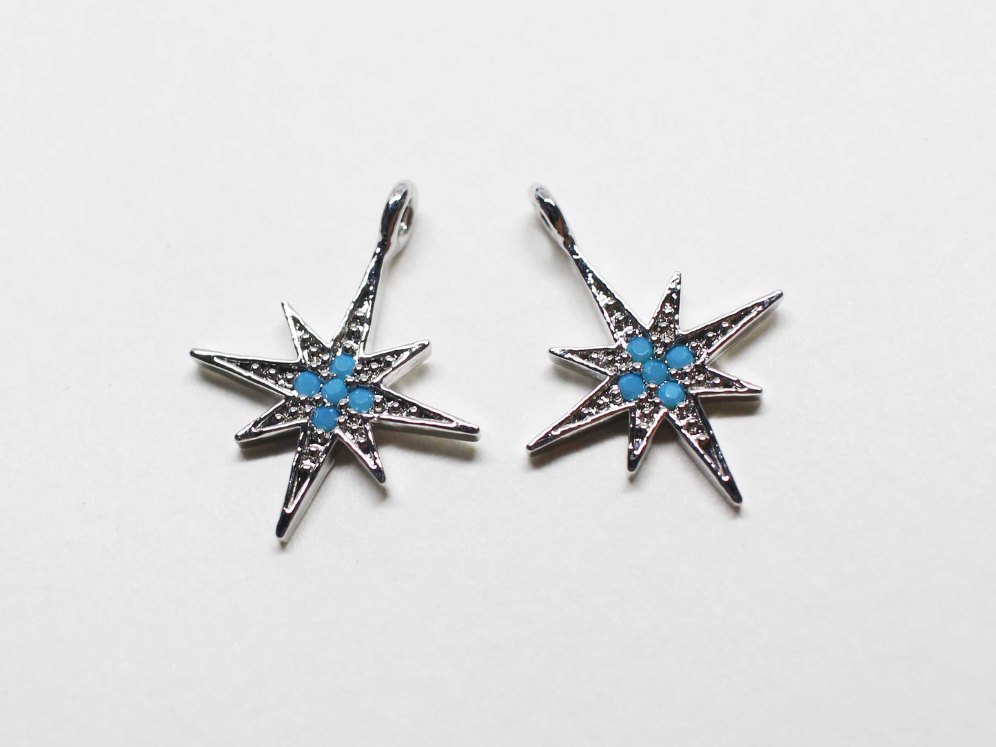 [P1080]2pcs/Turquoise star pendant/Brass/Rhodium/15x11.5mm