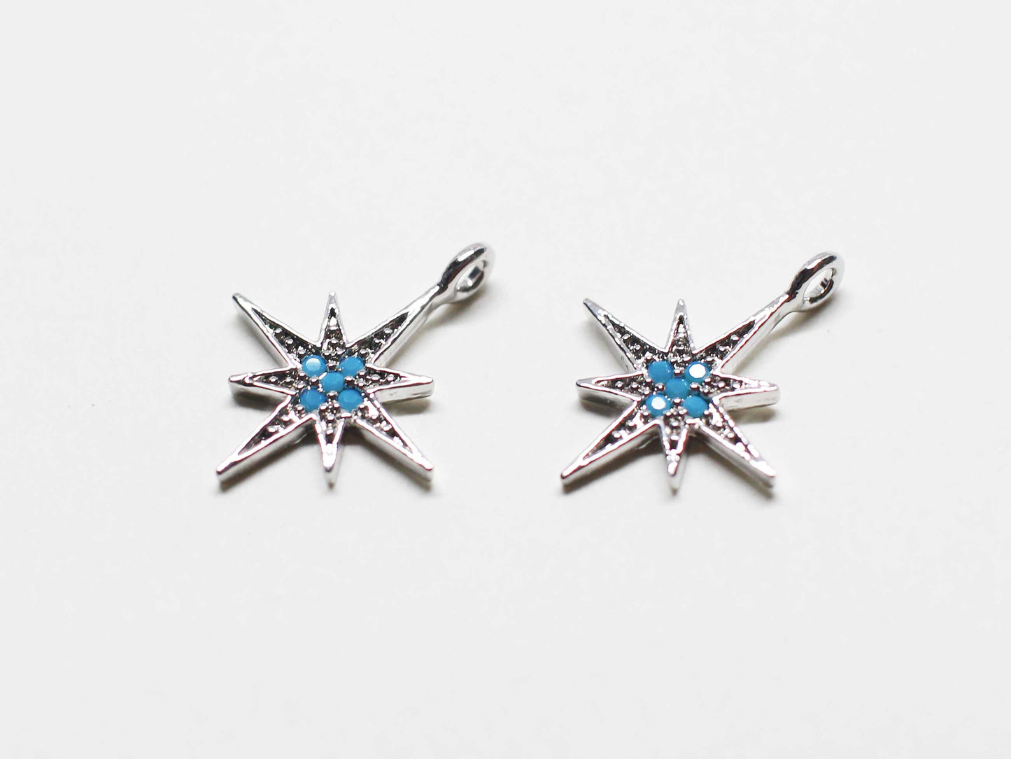 [P1080]2pcs/Turquoise star pendant/Brass/Rhodium/15x11.5mm