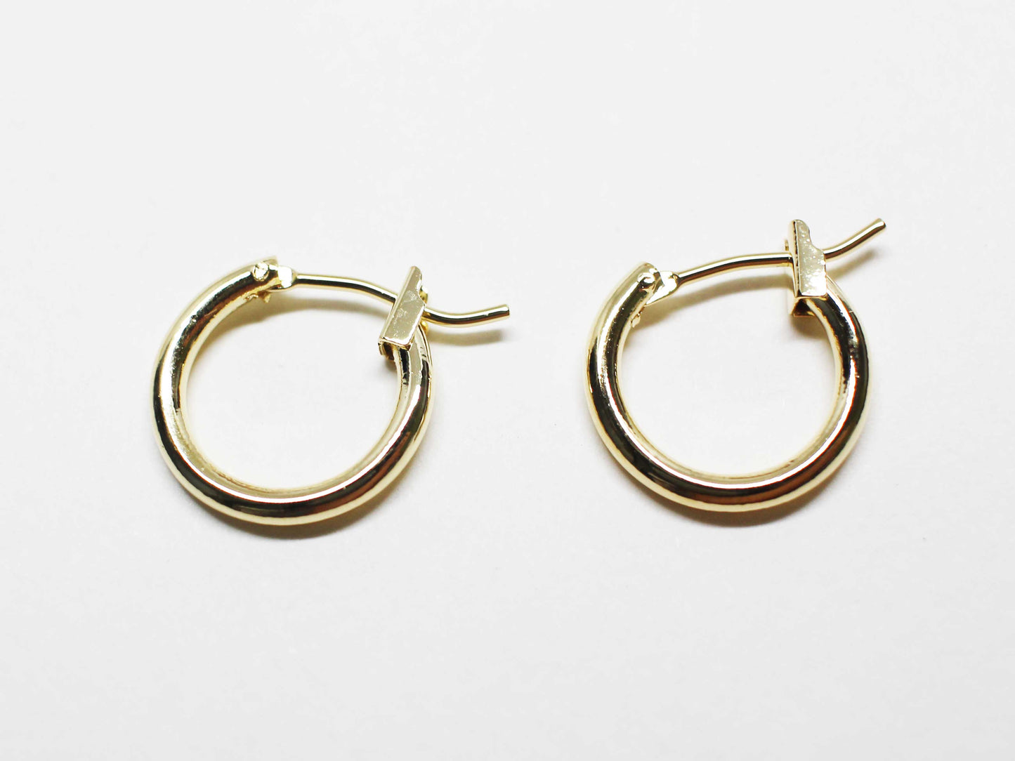 [E0399]/1 pair/Mini Ring Ear Hooks/ Brass/Gold plated/14.5mm