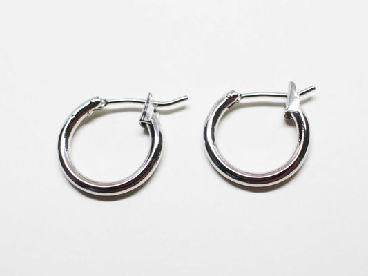 [E0399]/1 pair/Mini Ring Ear Hooks/ Brass/Rhodium plated/14.5mm