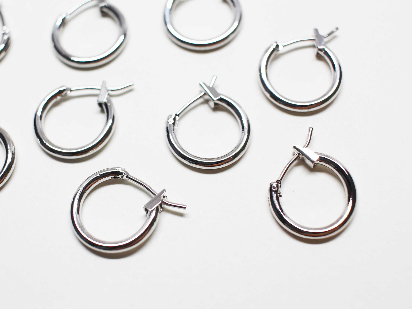 [E0399]/1 pair/Mini Ring Ear Hooks/ Brass/Rhodium plated/14.5mm