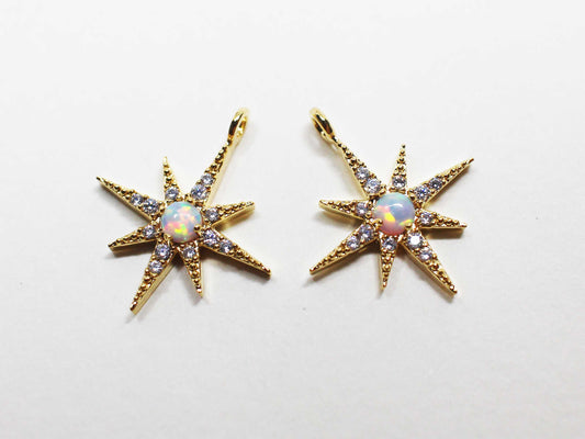 [P1082]2pcs/Cubic Opal Star Charm/Brass/Gold/17.5x14.5mm