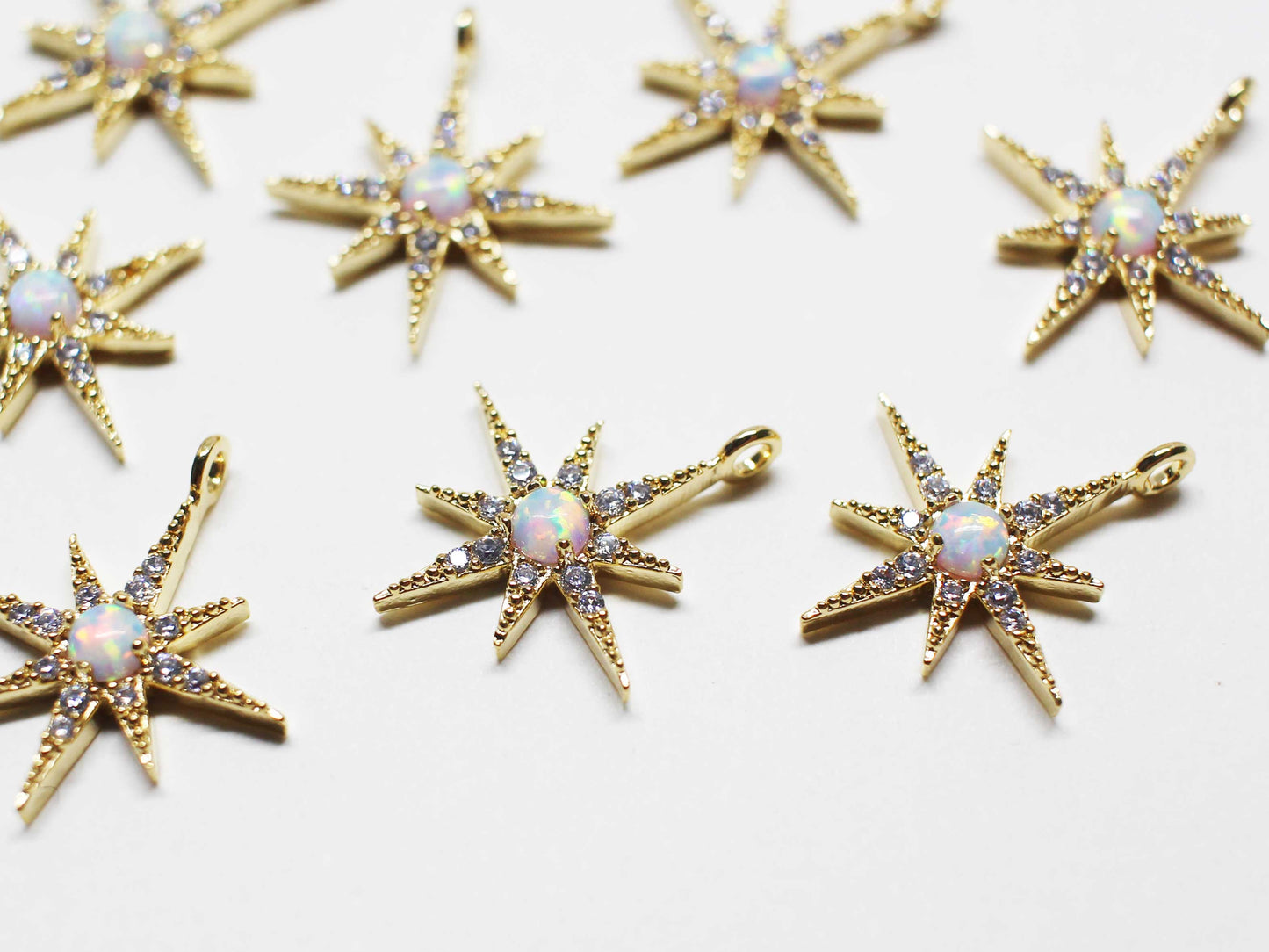 [P1082]2pcs/Cubic Opal Star Charm/Brass/Gold/17.5x14.5mm