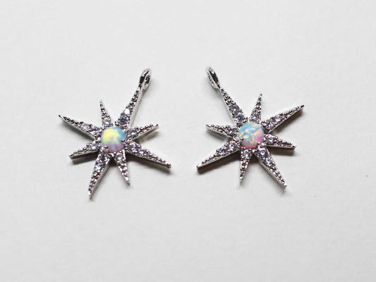 [P1082]2pcs/Cubic Opal Star Charm/Brass/Rhodium/17.5x14.5mm