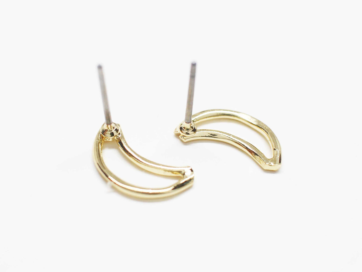 [E0401]/1 pair/Crescent Earrings/ Brass/Gold plated/13x7mm