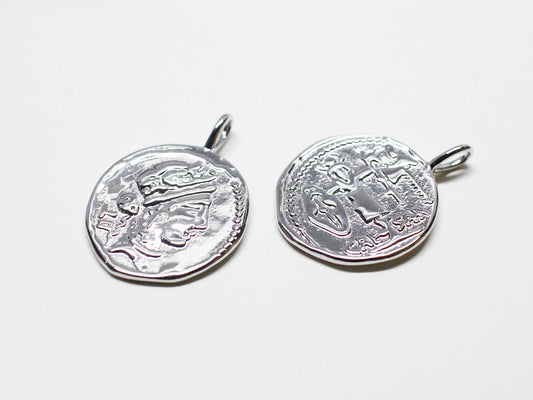 [P1092]/2pcs/Caesar Pendant/Brass/Rhodium/19.5mm