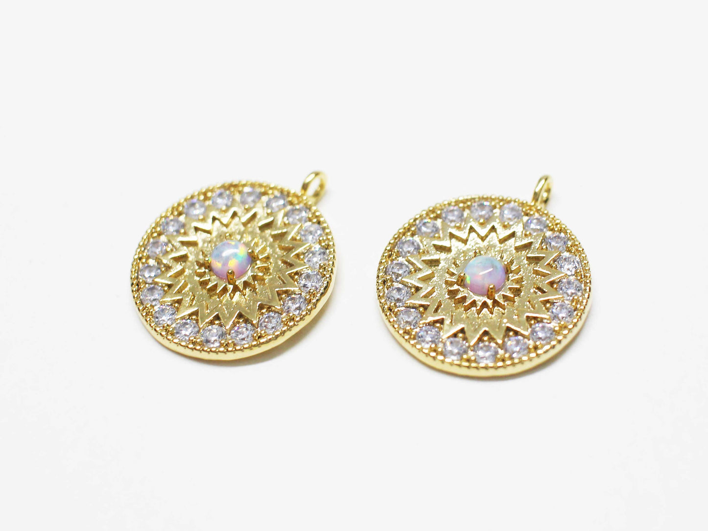 [P1093]/2pcs/Cubic Opal Circle Pendant/Brass/Gold/15.5mm