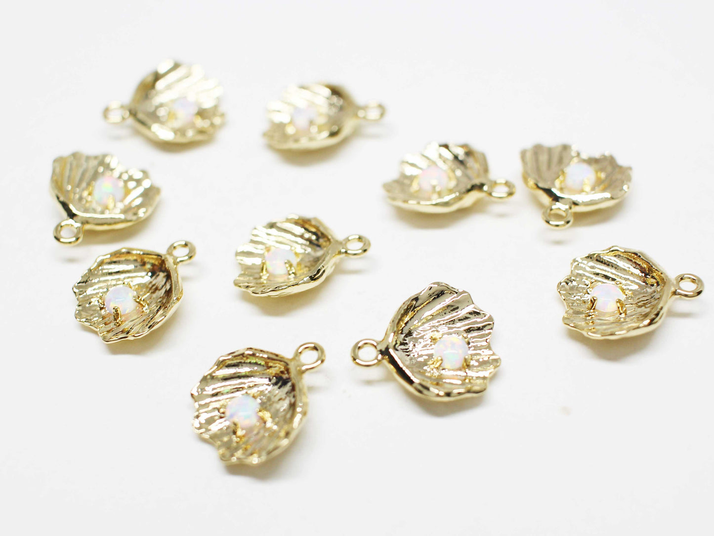 [P1095]/2pcs/Opal Scallop charm/Brass/Gold/12.8x11.5mm