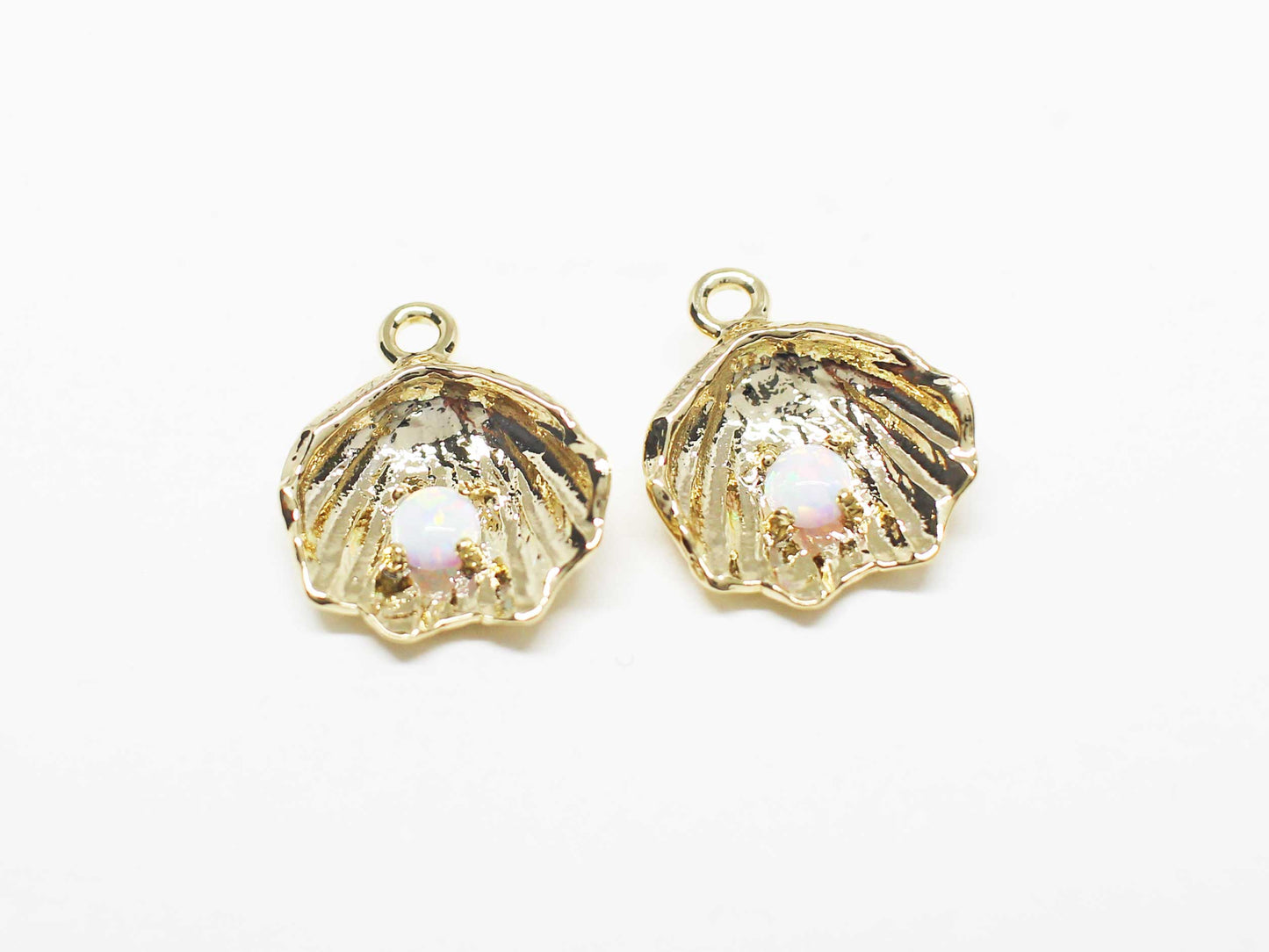 [P1095]/2pcs/Opal Scallop charm/Brass/Gold/12.8x11.5mm