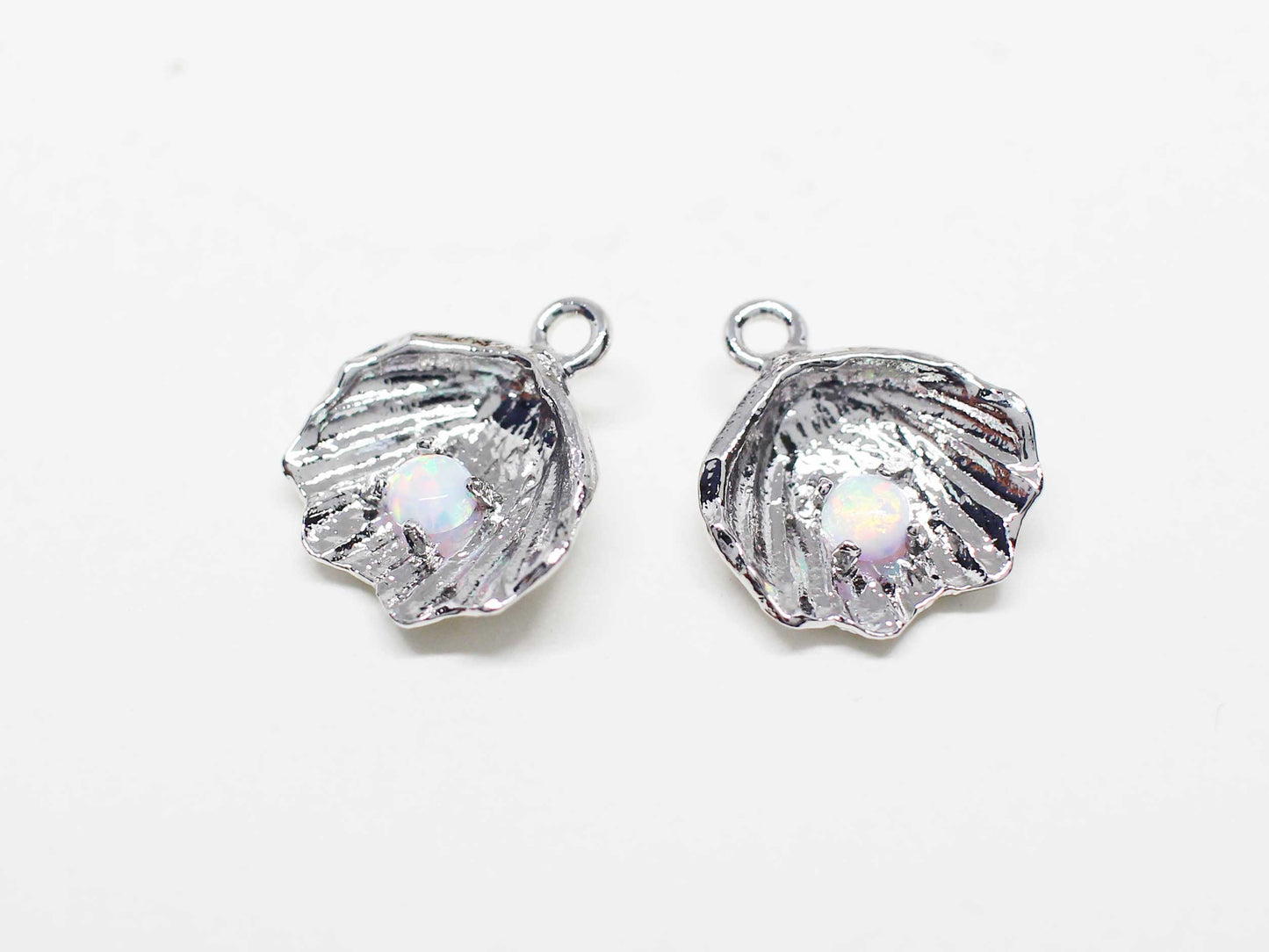 [P1095]/2pcs/Opal Scallop charm/Brass/Rhodium/12.8x11.5mm