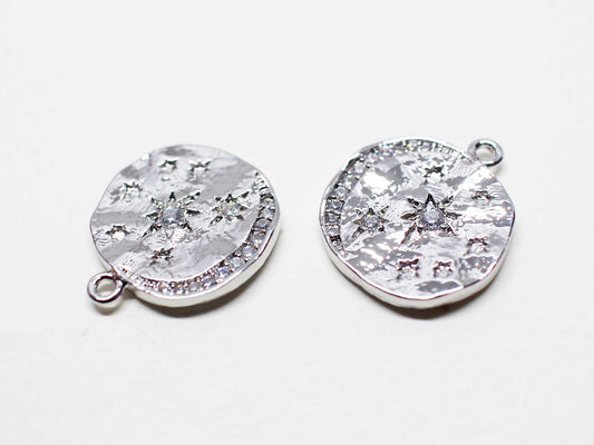 [P1098]/1pcs/Cubic Constellation Charm/Brass/Rhodium/15mm