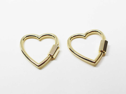 [P1099-2/1pcs/Heart Carabiner Charm/Brass/Gold/20x20mm