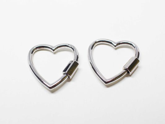 [P1099-2/1pcs/Heart Carabiner Charm/Brass/Rhodium/20x20mm