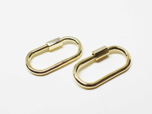 [P1099-3/1pcs/Oval Carabiner Charm/Brass/Gold/25x14mm