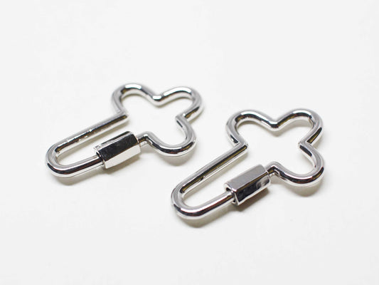 [P1099-4/1pcs/Cross Carabiner Charm/Brass/Rhodium/28x19mm