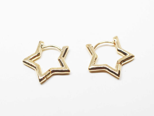 [E0402]/1 pair/Star OneTouch Earrings/ Brass/Gold plated/16x16mm