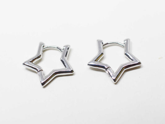 [E0402]/1 pair/Star OneTouch Earrings/ Brass/Rhodium plated/16x16mm