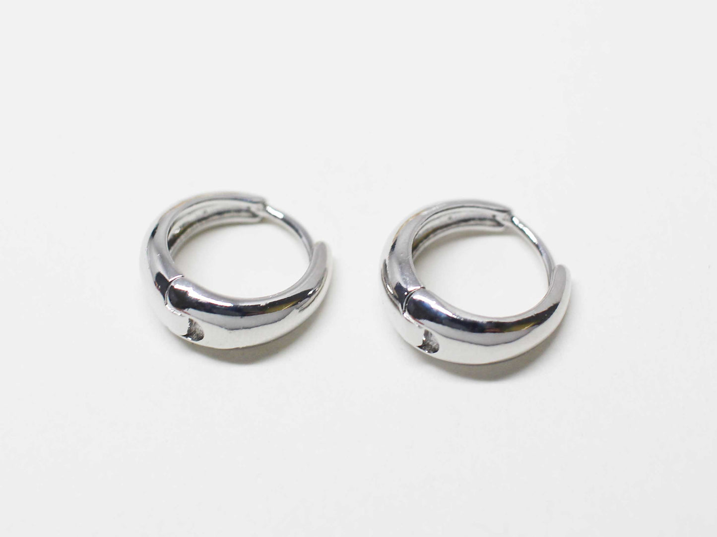 [E0403]/1 pair/Round OneTouch Earring/ Brass/Rhodium plated/13x13mm