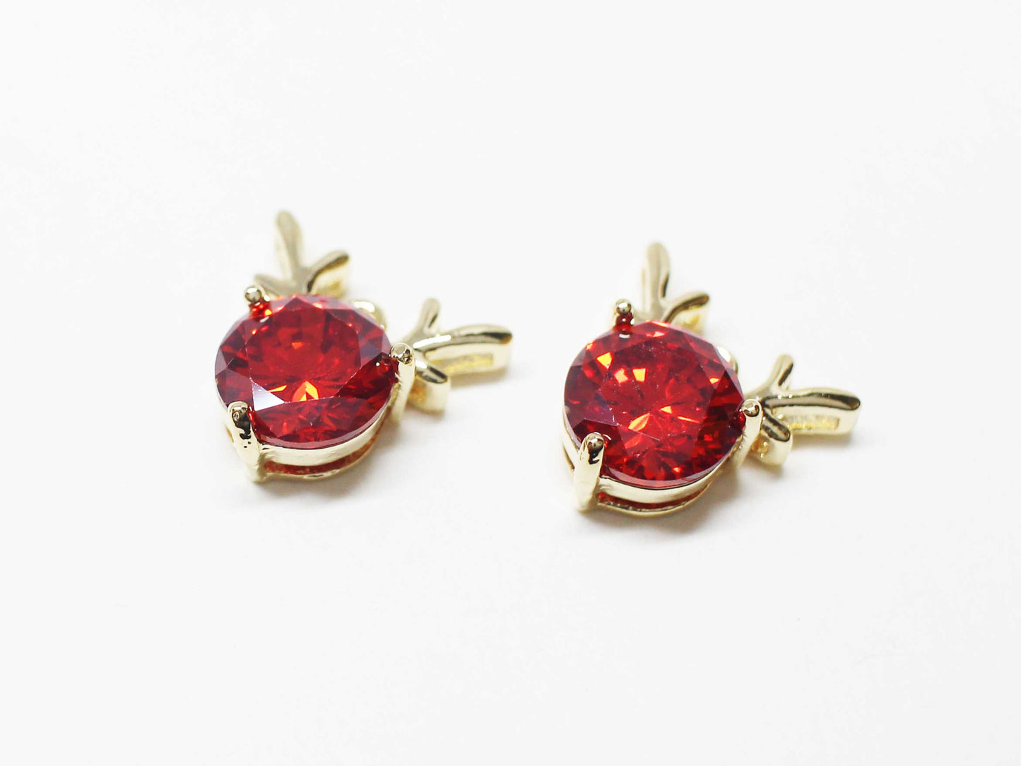 [P1100]/2pcs/Red nosed Cubic Rudolph Charm/Brass/Gold/13x13mm