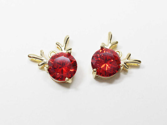 [P1100]/2pcs/Red nosed Cubic Rudolph Charm/Brass/Gold/13x13mm