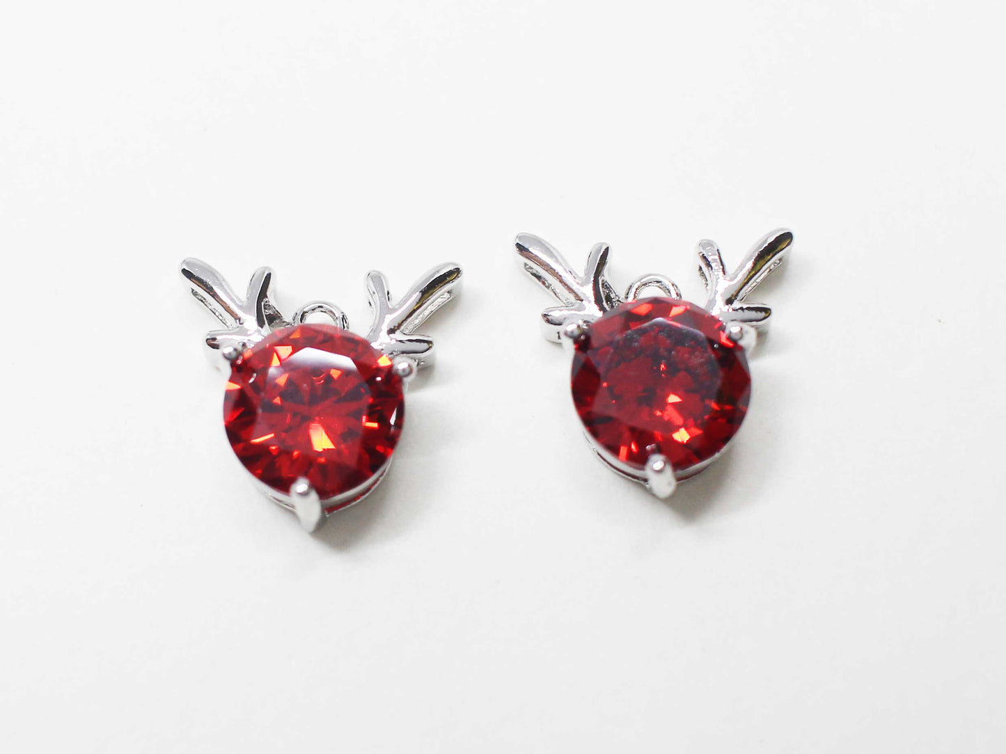 [P1100]/2pcs/Red nosed Cubic Rudolph Charm/Brass/Rhodium/13x13mm