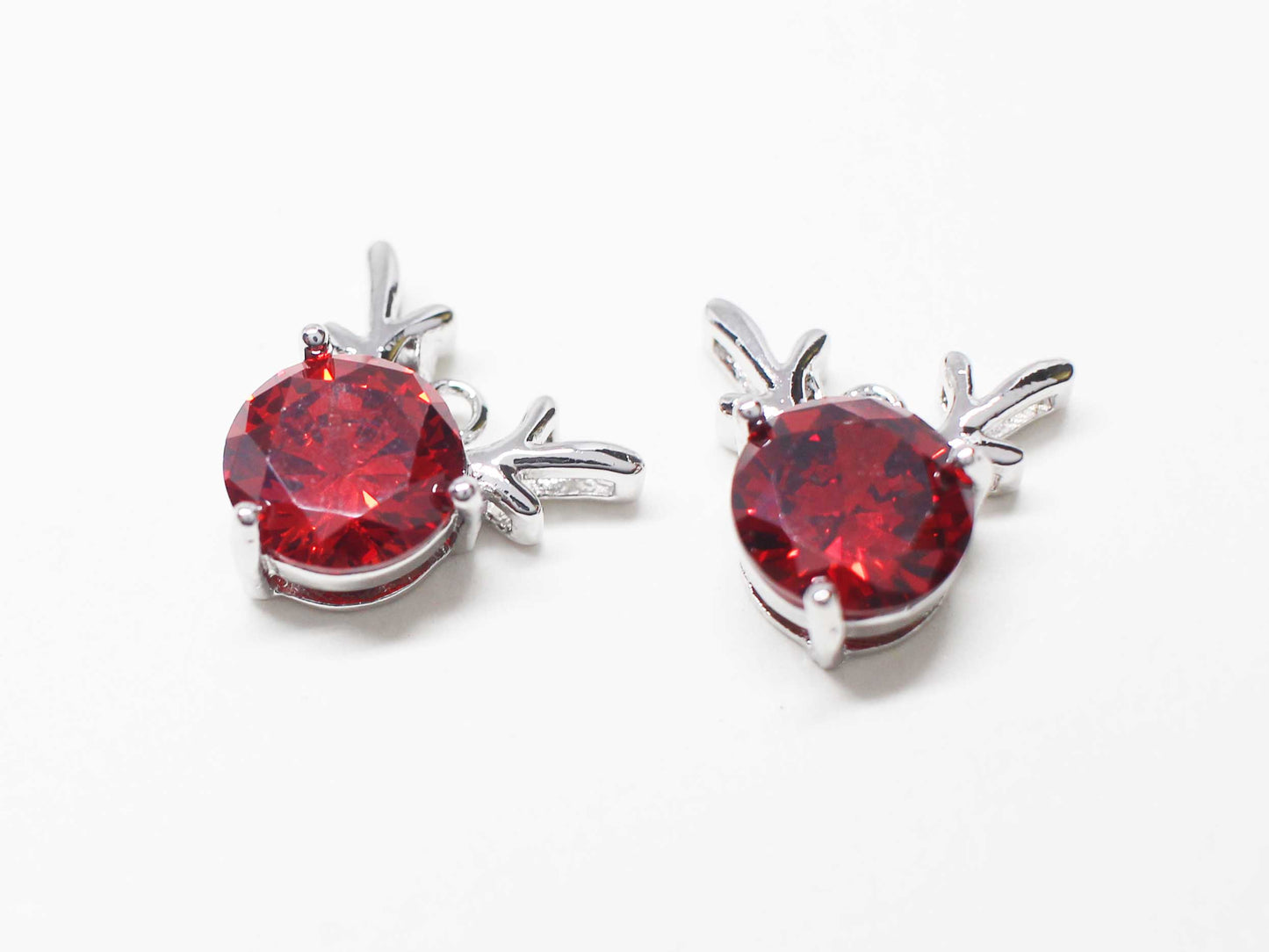 [P1100]/2pcs/Red nosed Cubic Rudolph Charm/Brass/Rhodium/13x13mm