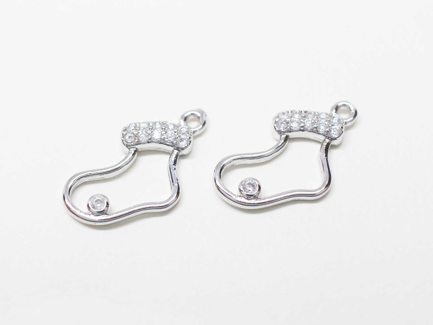 [P1103]/2pcs/Cubic socks Charm/Brass/Rhodium/10x10mm