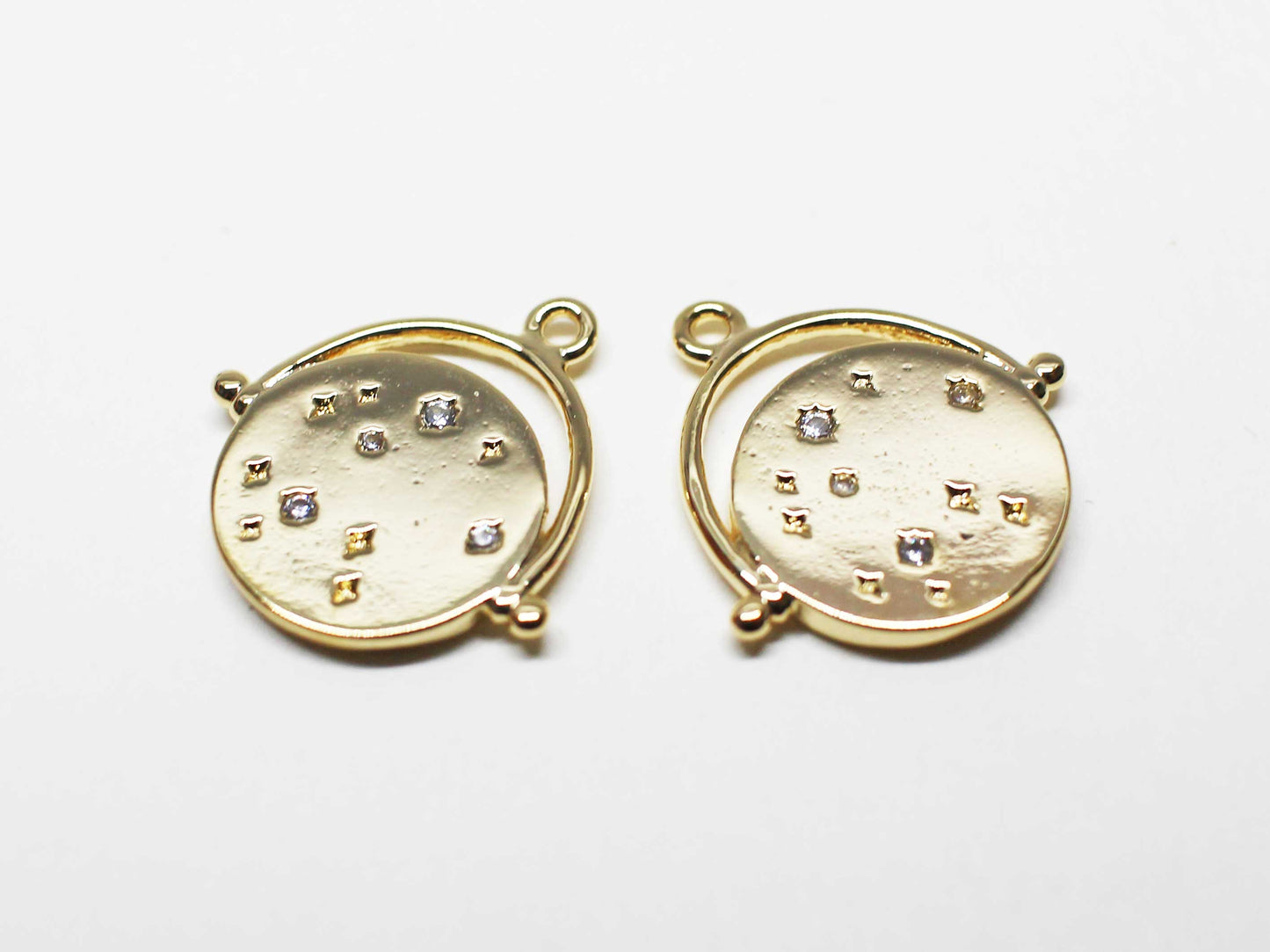 [P1106]/2pcs/Circle Cubic Star charm/Brass/Gold/16mm