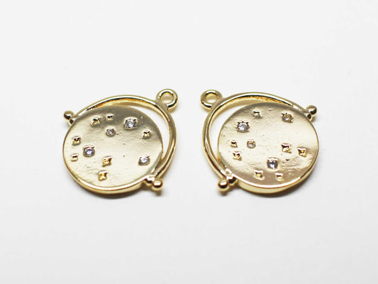 [P1105]/2pcs/Circle Cubic Star charm/Brass/Gold/16mm