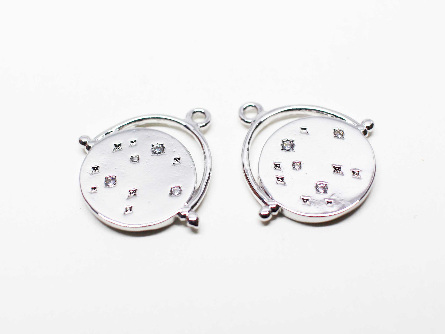 [P1105]/2pcs/Circle Cubic Star charm/Brass/Rhodium/16mm