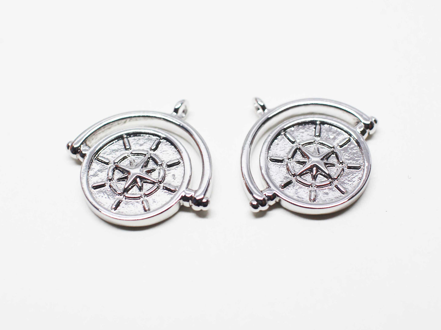 [P1106-1]/2pcs/Circle Compass charm/Brass/Rhodium/16.5x17mm