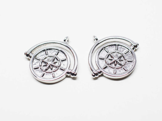 [P1106-1]/2pcs/Circle Compass charm/Brass/Rhodium/16.5x17mm