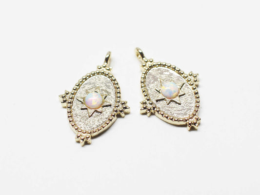 [P1107]/2pcs/Vintage Oval Opal charm/Brass/Gold/20x14mm