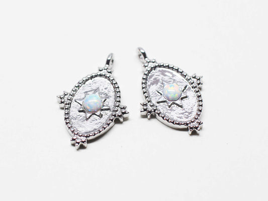 [P1107]/2pcs/Vintage Oval Opal charm/Brass/Rhodium/20x14mm